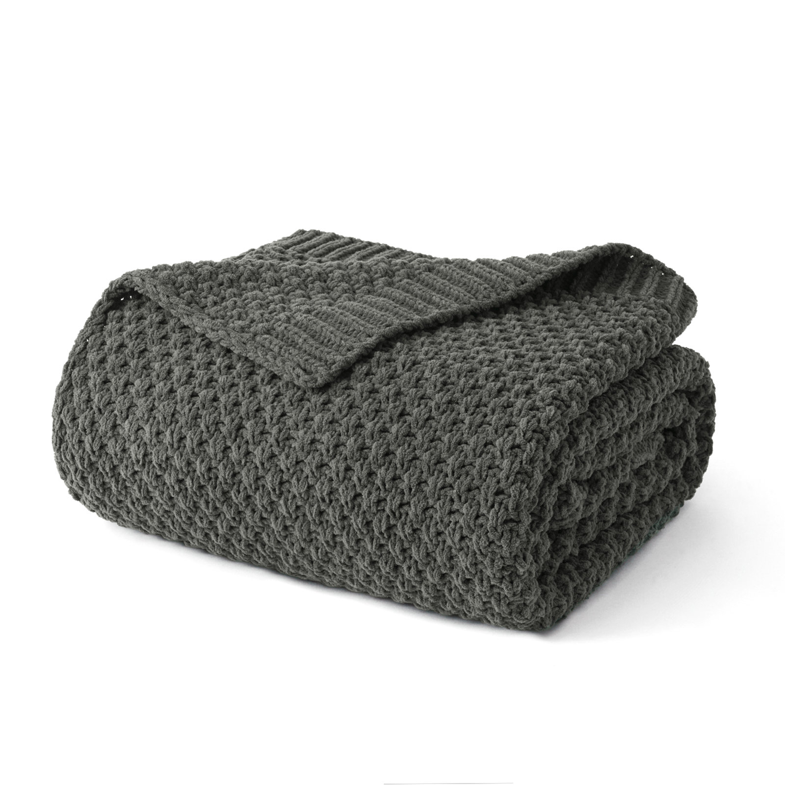 Chunky Chenille Knit Throw Blanket, 60" L x 50" W, Charcoal Gray