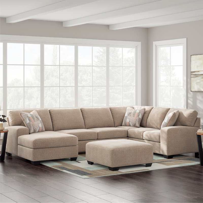 Cronan 3-Piece Sectional With Chaise, Right Hand Facing, Beige Polyester