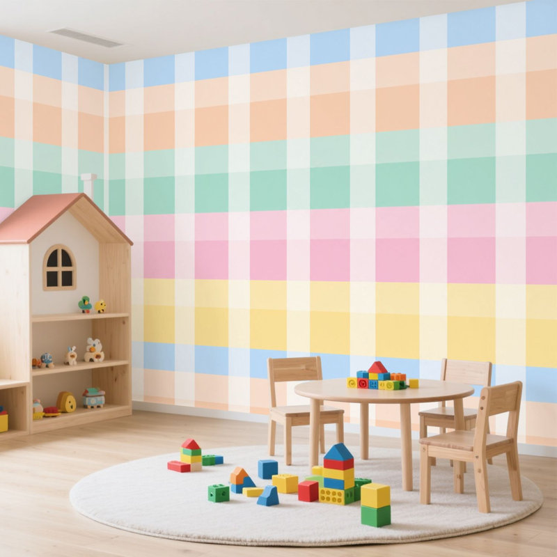 Papier peint adhésif pelez et collez carreaux vichy à carreaux pour le printemps été coloré arc-en-ciel pastel mauve auto-adhésif et amovible