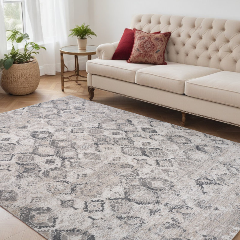 Tapis abstrait délavé beige et gris 5 pi x 8 pi