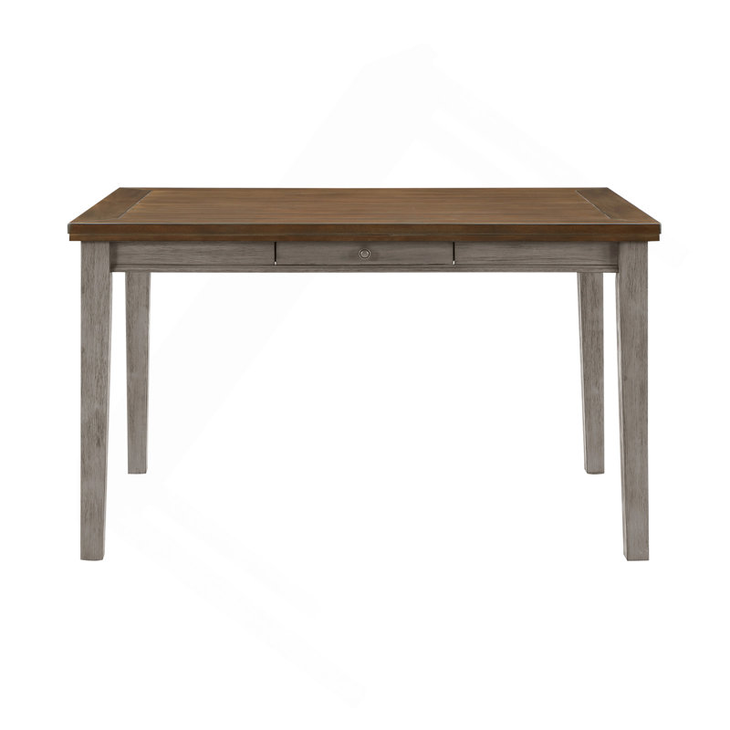 Table de salle à manger comptoir traditionnelle bicolore avec tiroirs en cerisier et gris, Marron foncé