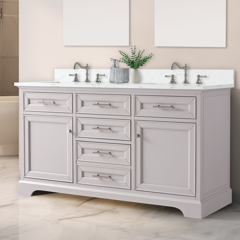 Thompson 60" W Double Vanity, Taupe/Brushed Nickel