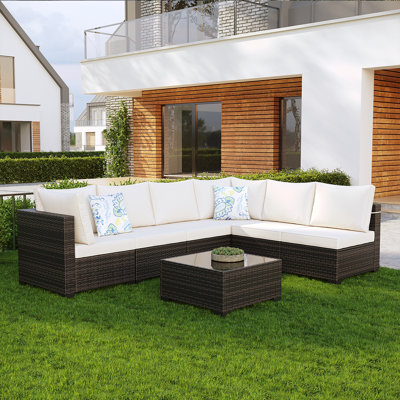 7 -Person Outdoor Metal Patio Sofa Set With Water-Resistant Cushions, Rust-Resistant Frame