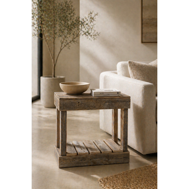 Frankford 22'' Reclaimed Solid Wood End Table with Lower Shelf (Natural), Natural