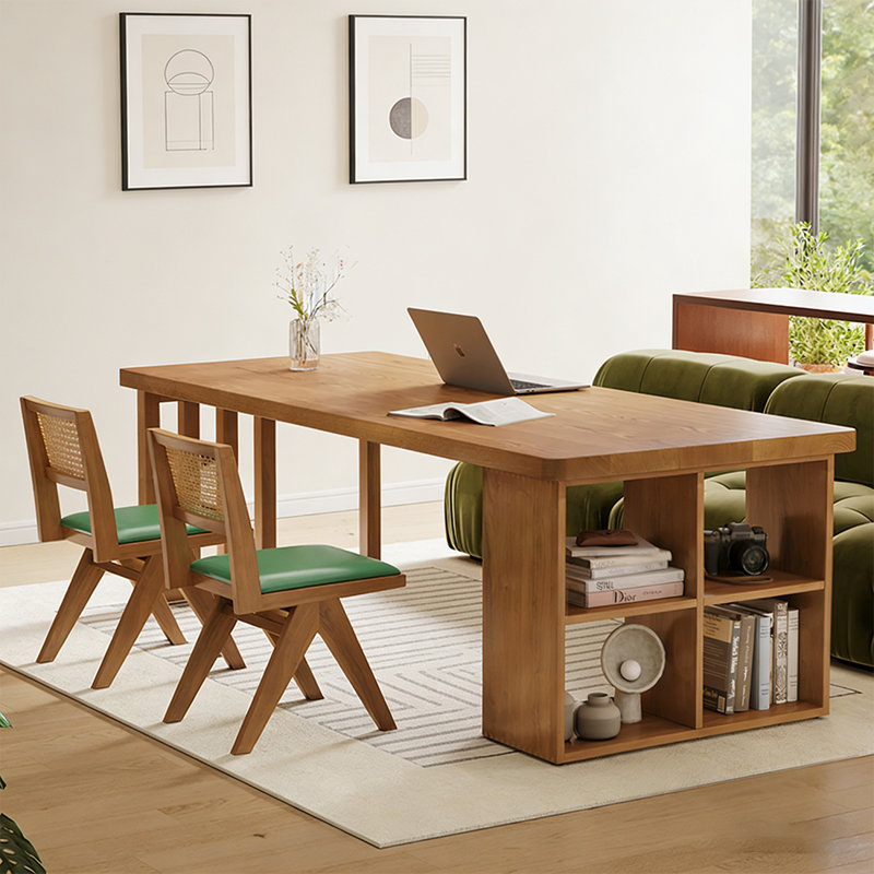 Bureau d'écriture en bois massif avec bibliothèque, H 29,53 po x l 62,99 po x P 27,56 po