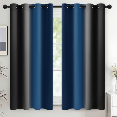 Rideaux bleus et noirs à isolation thermique, fenêtre à œillets dégradés 2 panneaux