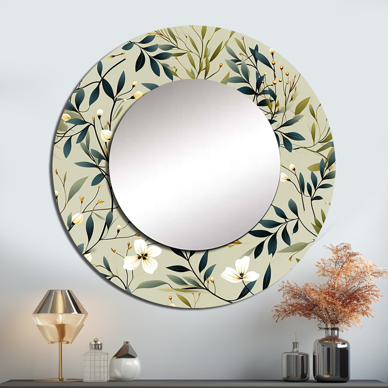 Zen feuillage - miroir de plantes, miroir mural rond Boho, impression d'art en métal, 23 po x 23 po