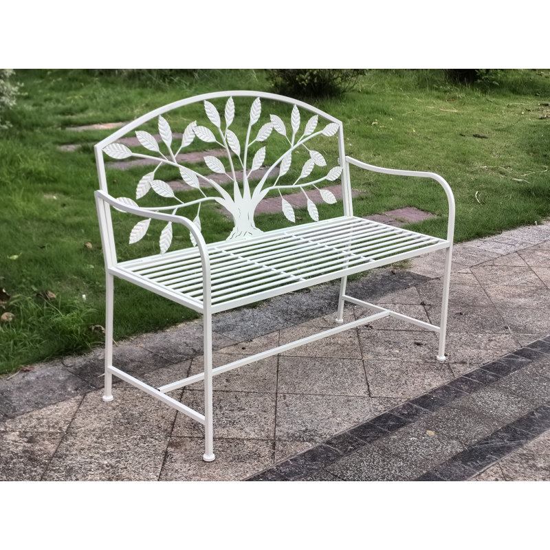 Metal Garden Bench Tree Pattern, Cream