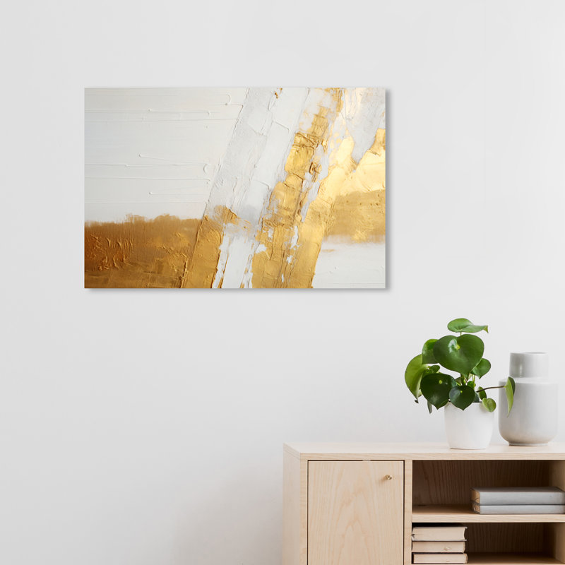 Abstrait, impression puissante sur toile en métal doré, H 20 po x l 30 po x P 0,8 po