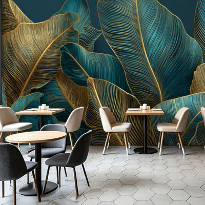 Peel and Stick Wallpaper Wall Mural Banana palm tree leaves seamless Exotic tropical jungle forest Wall Art Self Adhesive and Removable