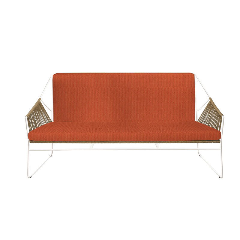 Sandur 61'' Wide Metal Loveseat with Cushions, Clay Rope/White Frame, Spectrum Cayenne Sunbrella® Plainweave