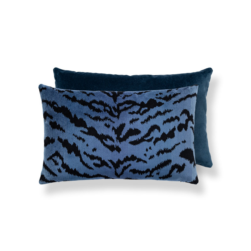 Wild Glamour Silk Pillow Cover & Insert, Blue/Black/Indigo Animal Print, Rectangular, 14" H x 22" W