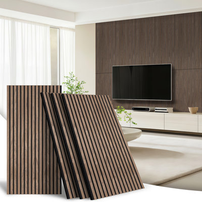  Ensemble de 4 panneaux muraux à lattes en bois 4 pièces 47,2 po x 23,6 po, panneaux insonorisés et insonorisants pour murs et plafonds, lattes en bois décoratives modernes