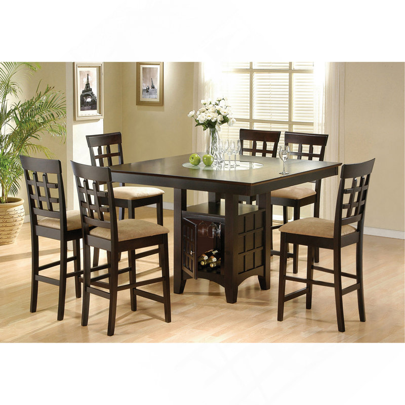 Ensemble de salle à manger 7 pièces brun clair et cappuccino, 7 pièces : table, 6 chaises