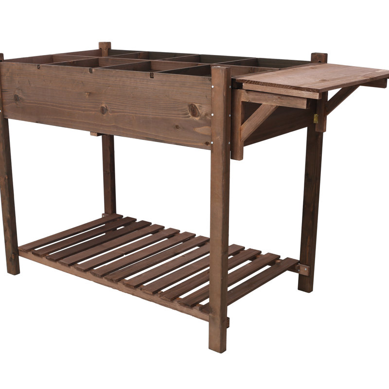 Dark Brown Raised Planter For Flower And Veggie Growing Horticulture Bed With Storage -, Brown