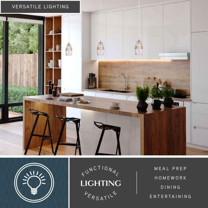 Satin Nickel Glass Mini Pendant Light with LED