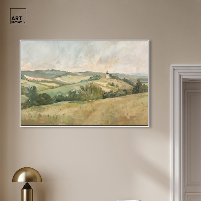 «Peaceful Pasture», toile classique par Art Remedy, Cadre blanc, H 17 po x l 25 po