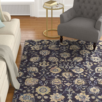 Ullin Floral Navy Cream Area Rug