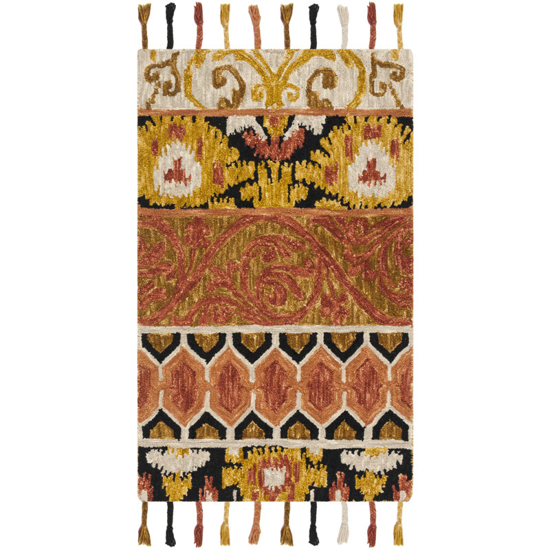 Niederanven Hand Hooked Wool Ikat Rug, Rectangle 3' x 5'