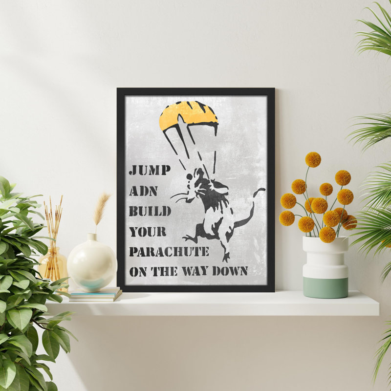 «Small Banksy Rat Paratrooper» sur papier, H 10 po x l 8 po, Noir
