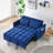 '' dreamlike blue velvet sofa with elegant design, convenient pockets, and three-in-one convertible functionality.