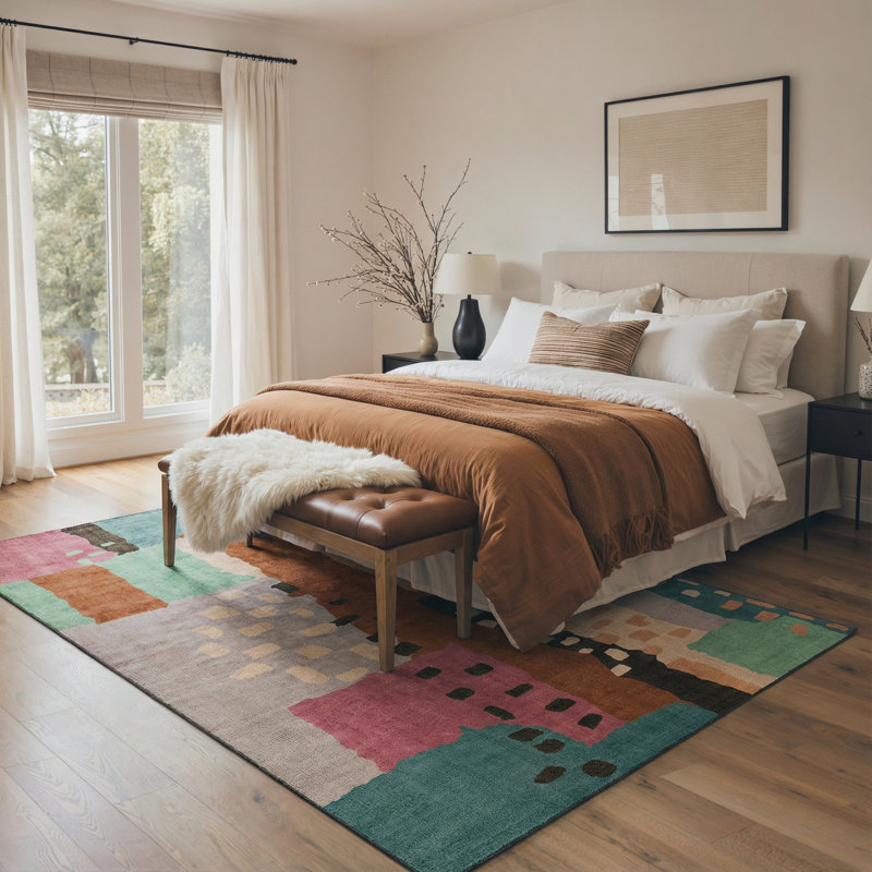 Ansal Modern Abstract Machine Washable Multiple Color Indoor Area Rug With Non-Slip Backing, Rectangle 5' x 7'
