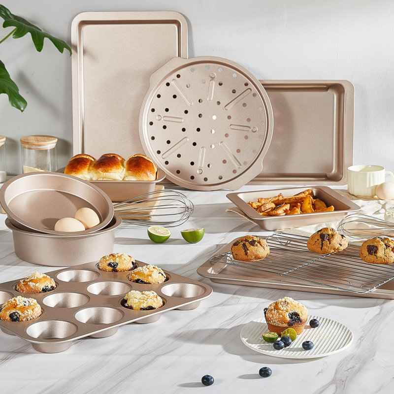 LoochMee Non-Stick Garbon Steel 10 Piece Baking Sheet Set, Beige