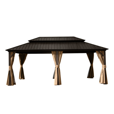 12' X 18' Gazebo With Galvanized Steel Roof, Aluminum Frame. To Elements. For Outdoor Entertainment. Brown Double And Steel, For Entertainment, Spacious,