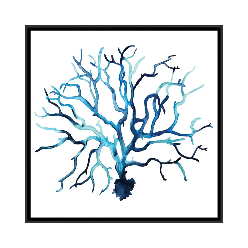 « fan de la mer mer ii », impression sur toile, H 18 po x l 18 po x P 1,5 po, Toile avec cadre noir, Pas de tapis