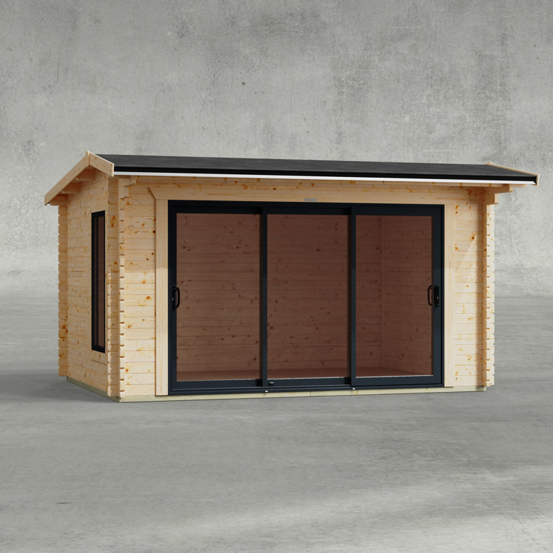 Powersheds 14 x 10ft Offset Apex Aluminium Sliding Door Log Cabin - 44mm