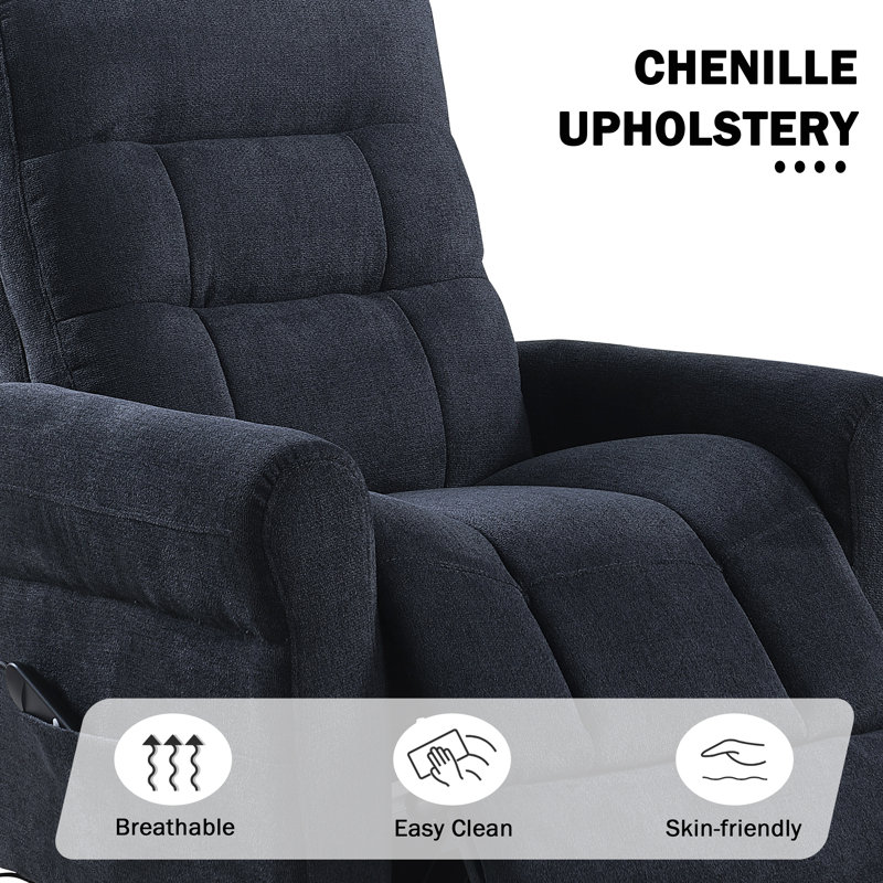 33.5"W Ergonomic Power Lift Recliner Chair With Side Pocket, Black