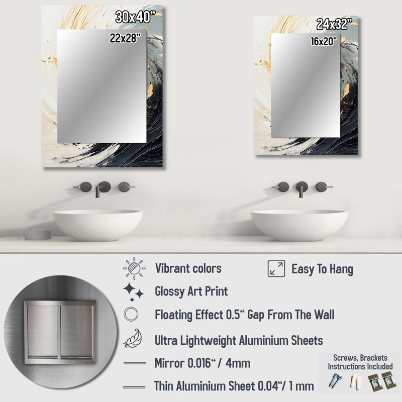 Radiant Revolve Modern Gold Spiral III - Abstract Spirals Unique Wall Mirror Decor, Modern Large Mirror, Printed Metal Art