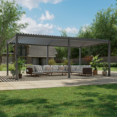 Pergola d'extérieur avec toit réglable de 0 à 90 degrés, Pergola à persiennes en aluminium et système de drainage, Pavillon de jardin pour patio, terrasse, porche