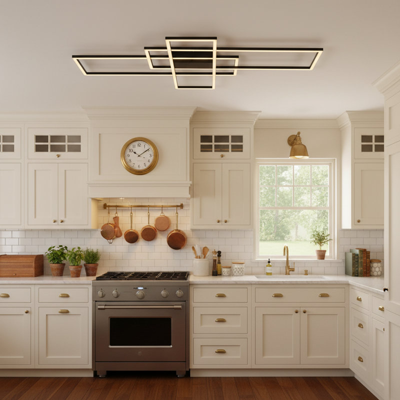 Modern Ceiling Light LED Black Rectangle Flush Mount Remote Dimmable, 3.5" H x 54" L x 31.5" W
