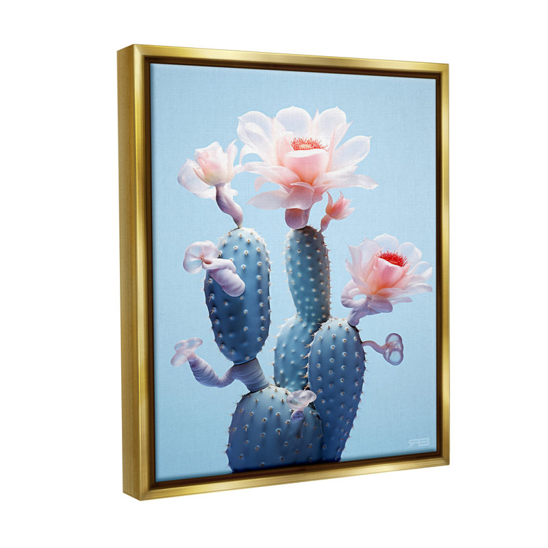 "Southwestern Pink Blooms" par RB sur toile, Cadre flottant métallique doré, H 21 po x l 17 po