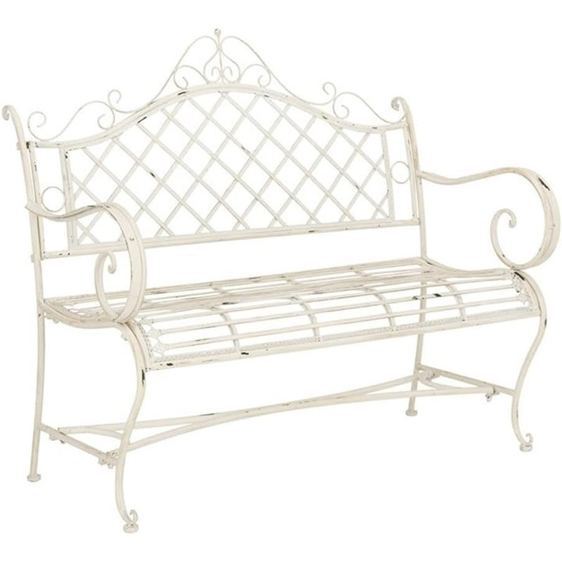 Banc de jardin extérieur en fer forgé blanc antique