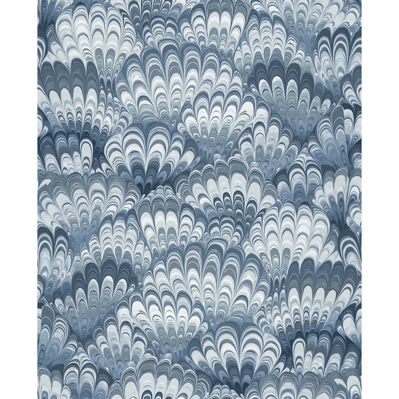 Octavia Dark Green Marbled Ink Wallpaper, Blue