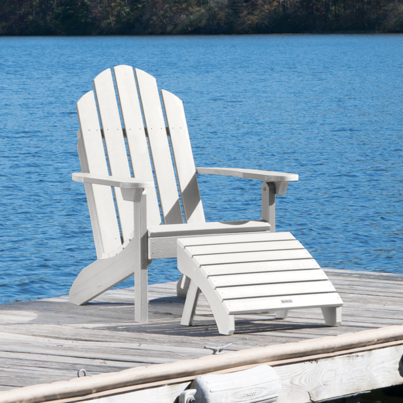 Chaise Adirondack en plastique avec repose-pieds Anette, Blanc