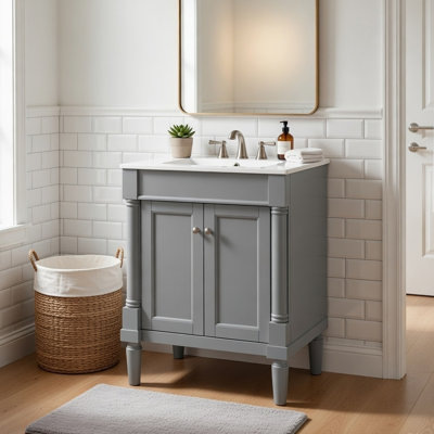 Ensemble de meuble-lavabo avec lavabo et rangement intégrés en bois gris 24 po Fiji