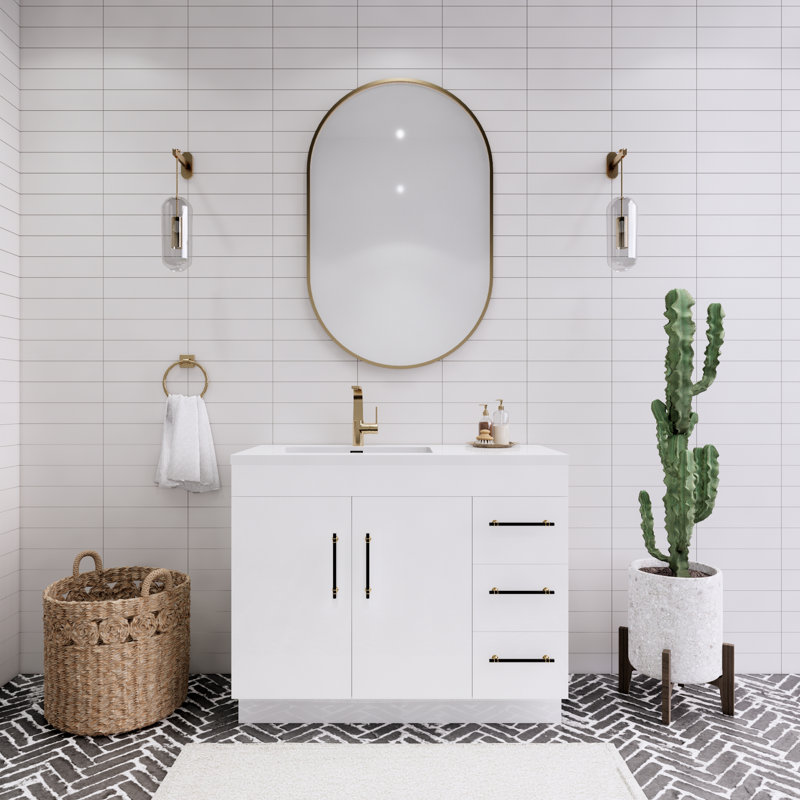 41.73228'' Single Bathroom Vanity with Acrylic Top, Gloss White