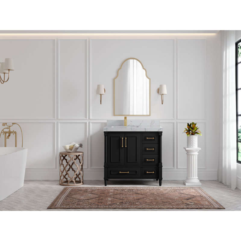 Aberdeen 36" Black Freestanding Bathroom Vanity with Quartz Top
