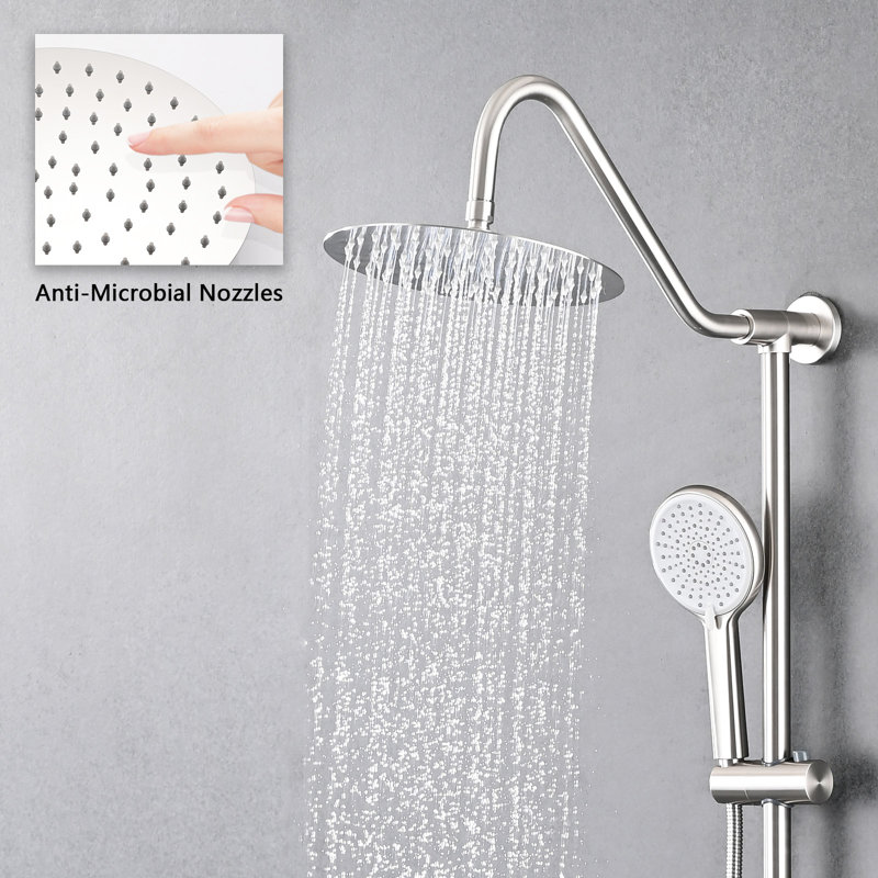 Système de douche avec grande pomme de pluie de 10 po à main - Scratch - Surface nickel brossé inclus et fonction de hauteur réglable