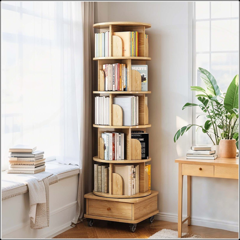 Versatile Rotating Bookshelf for Various Rooms, Enhancing Storage and Organization, Wood
