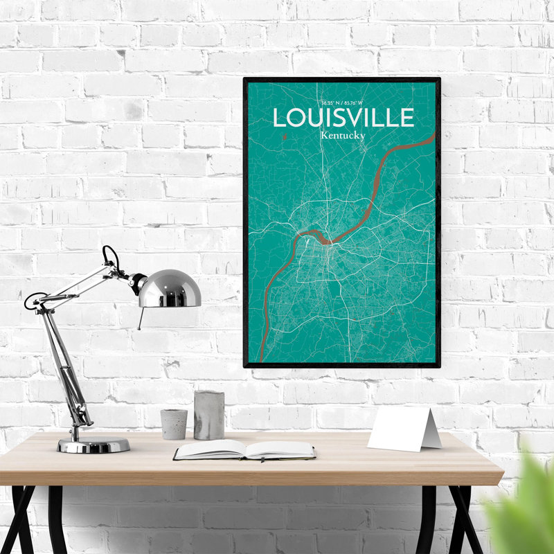 «Louisville City Map», impression, H 36 po x l 24 po, Vert / Brun