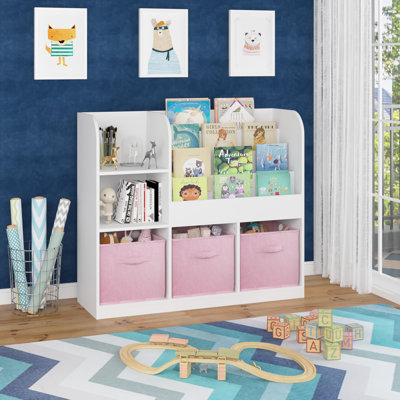 Bibliothèque et bibliothèque pour enfants, bibliothèque multifonctionnelle avec 3 tiroirs en tissu pliables, présentoir à bibliothèque, rangement pour jouets pour chambre à coucher, salle de jeux, couloir