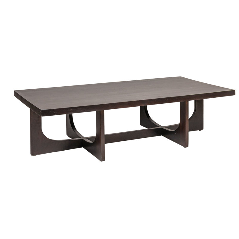 Table basse rectangulaire en bois de manguier avec piètement à tréteaux moderne