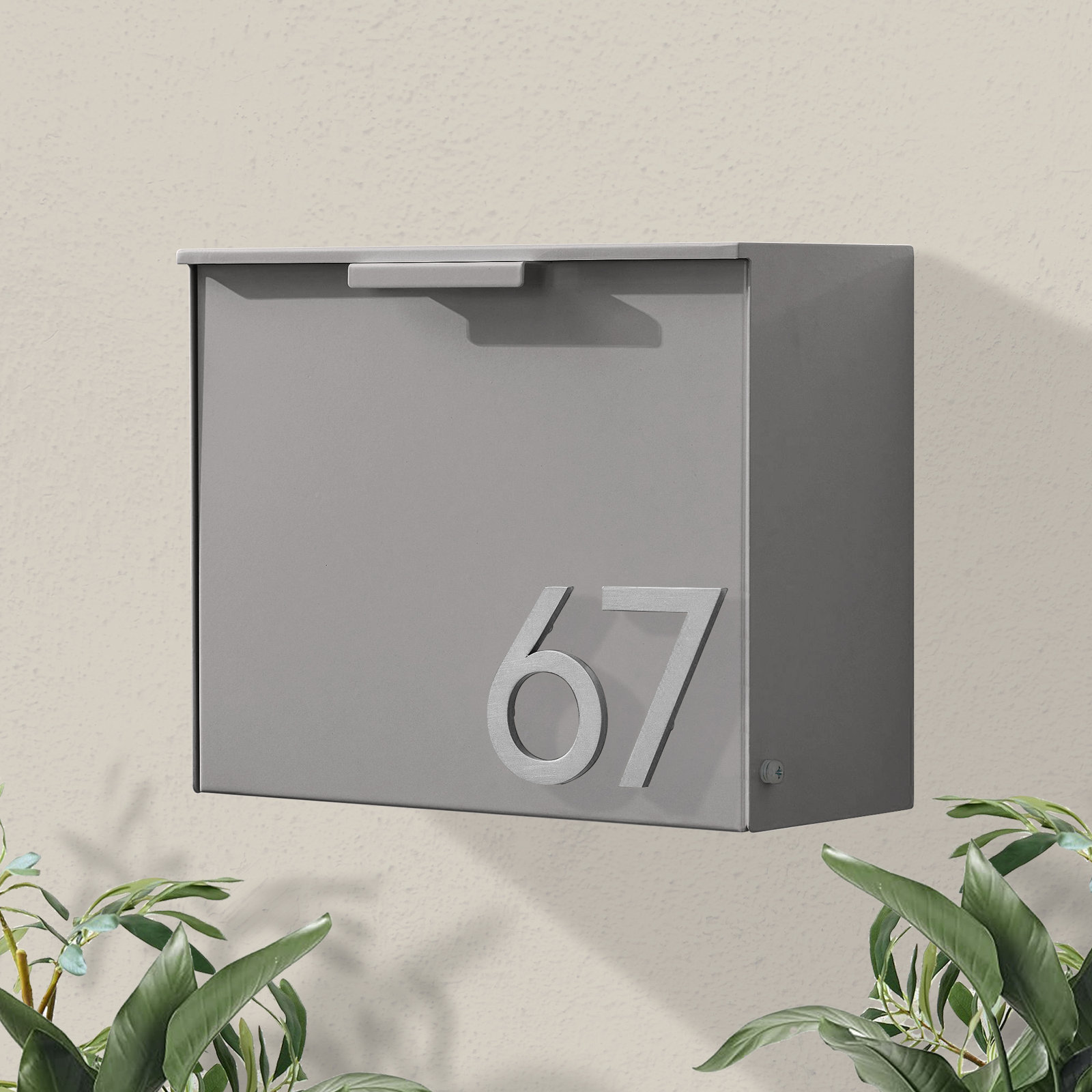 Wall-Mounted Steel Mailbox, Gray, Yes, Silver