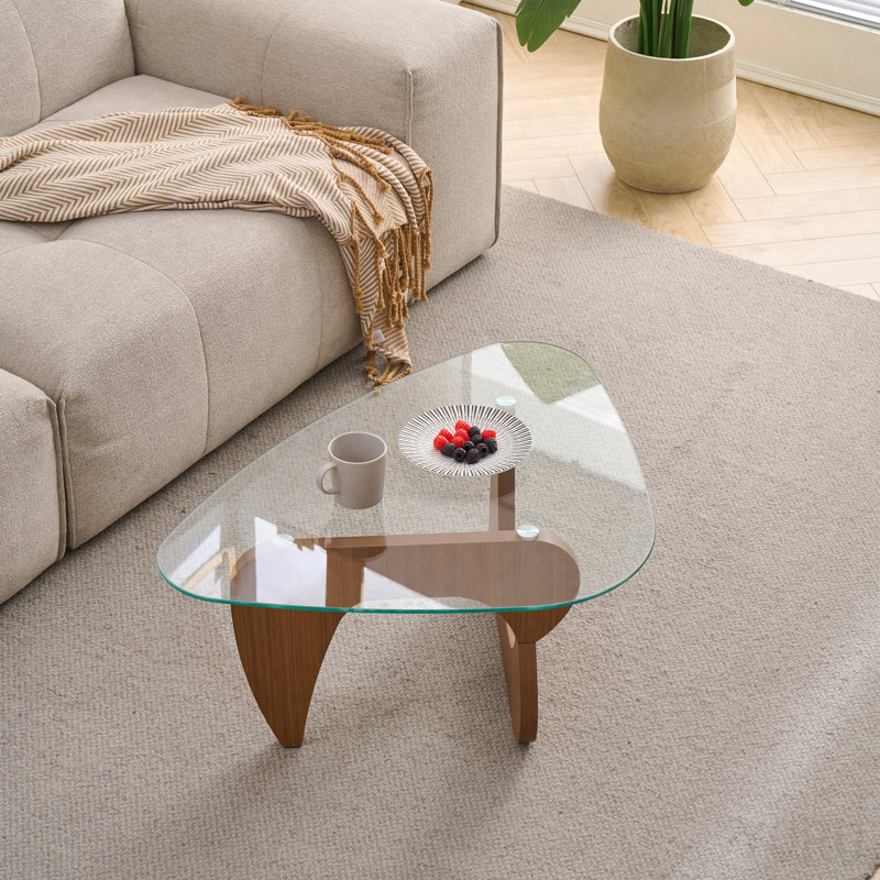 Table basse Mid-Century, H 15,74 po x L 35,82 po x l 25,59 po, Transparent / noyer