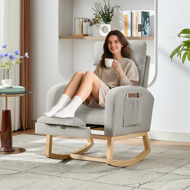 Solid Wood Rocking Chair, Grey, Grey