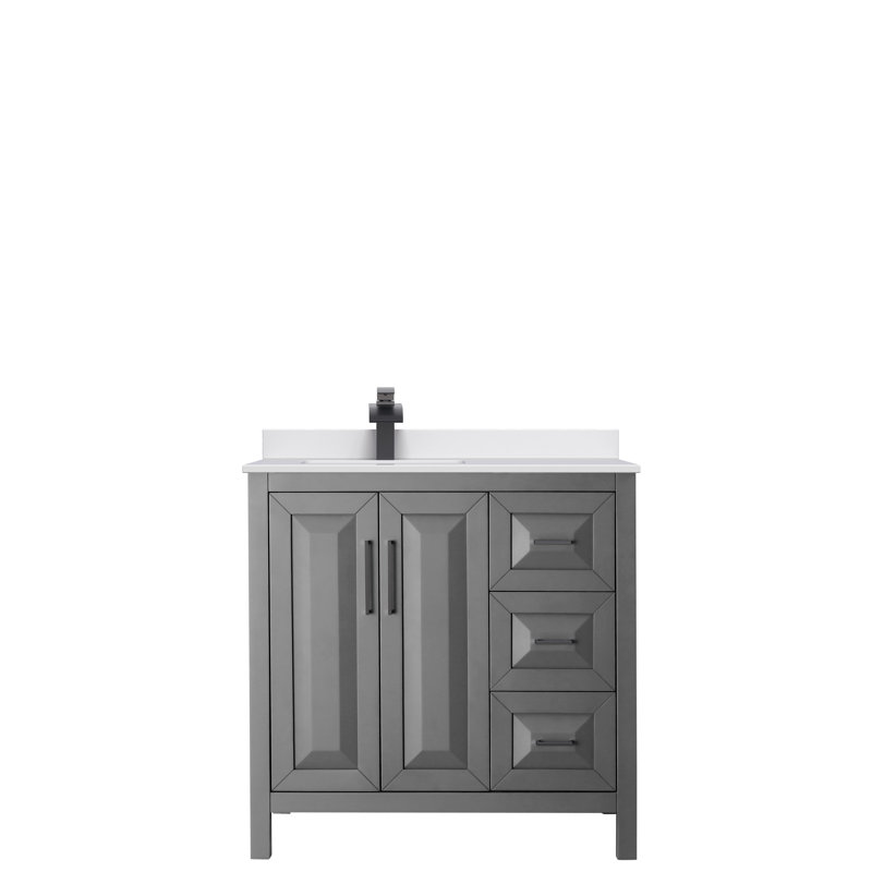 Daria 36'' W Single Vanity, White Cultured Marble, Matte Black, White